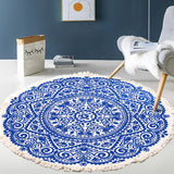 Hand Woven Cotton Linen Carpet Retro Bohemian Round Bedside Geometric Floor Mat Living Room Home Decor Boho Mandala Tassel Rug