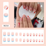 24Pcs Full Cover Nail Coffin Pink Ripple Short French Fake Nails Artificial Wear Square Acrylic False Nails Press On Nail Art