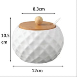 Ceramic Seasoning Jars with Wooden Lid Salt Shakers Kitchen Supplies White Spice Organizer Canister Spoon Set White Sugar Box