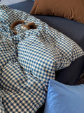 Retro Blue Cotton Quilt Cover Set Waed Plaid Bedding Four-Piece Set Pure Cotton eet Duvet Cover Bedding Accories