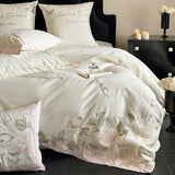 4 Piece Light Luxury Style Long Staple Cotton 100% Cotton Floral Embroidery Bedding Set Duvet Cover 200x230 220x240 Four Seasons