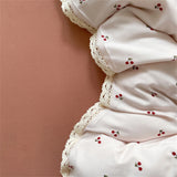 INS Girls Cherry Soft Bedding Set Washed Cotton Bed Sheet Queen King Size Duvet Set Flower Comforter Set Pillowcase Bed Linens