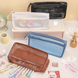 Simple Transparent Double Mesh Pencil Bag Student Gift Cute  School Supplies Pen Case