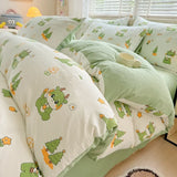 3pcs Simple Line Design Duvet Cover Set Cartoon Strawberry Print Bedding with 2 Pillowcases Skin-friendly Washable Quilt Cover