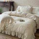 Vintage Lace French Princess Bedding Set 100% Cotton Double Yarn Soft Duvet Cover Flat/Fitted Bed Sheet Large Ruffles Pillowcase
