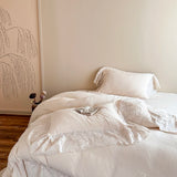 Vintage French Lace Embroidery Bedding Set 100% Cotton Wrinkled Yarn Soft Duvet Cover Set Flat/Fitted Bed Sheet Pillowcases 4Pcs