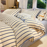 Stripe Milk Velvet Bedding Set Queen Thickened Duvet Cover Set Bedroom Decor Winter 4 Piece Set Quilt Cover Pillowcase Bed Sheet
