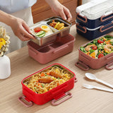 Lunch Box with Soup Bowl for Student Office Worker Microwave Heating Double-layer Box Bento Food Container Storage Box