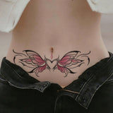 Temporary Tattoo Sticker Pink Black Butterfly Heart Tattoo for Women Hipster Waist Clavicle Waterproof Long Lasting Large Patter
