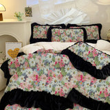 Floral Plant Pattern Bedding Doublesided Coral Fleece Duvet Cover 3 Pcs Set Keepwarm Machine Washable Skin Friendly Bed Sheets