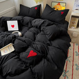 Cute Pink Heart Bedding Set Ins Nordic Embroidery Bed Sheet Set Of Four Pieces Home Luxury Duvet Cover Set For Girls