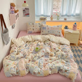 100% Cotton Bedding Set Cartoon Cute Animals Duvet Cover Set Bed Linen Flat Sheets Set 2 Pillowcases Single Double Queen Size