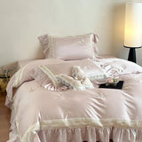 Organza Lace Ruffles Butterfly Embroidery Bedding Set Lyocell Cotton Soft Silky Duvet Cover Flat/Fitted Bed Sheet Pillowcases