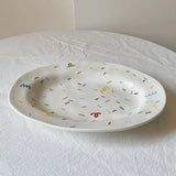 Cute Hand Textured Tableware Handmade Ceramic Household Plates Vegetable Fish Dim Sum Plate Western Style Steak Oval Plate