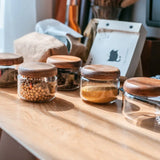 Food Storage Jar with Wooden Lid Clear Sealed Cans Glass Container Coffee Beans Oat Nuts Spice Tank Kitchen Grain Storage Jar