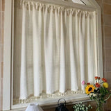 Checkered Pattern White Tassels Blackout Curtain Decorate Living Room Coffee Shop Short Curtains Decorative Atmosphere Curtains