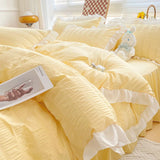 Korean Style Bedding Set Duvet Cover Flat Bed Sheet Bed Skirt Princess Style Ruffle Quilt Cover For Girls Summer Bed Linen