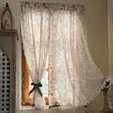 Retro White Ventilate Curtain Double-Layer Pure Cotton Kitchen Door Curtains Cafe Living Room Window Kitchen Half Curtain Decor