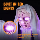 no 43" Outdoor Halloween Decoration, Scary Girl Hanging Ghost Decor Sound Activated with Light-up Head for Yard, Patio, Haunted House Lawn Garden