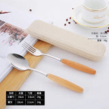 Wooden handle stainless steel tableware three-piece set Chopsticks fork spoon Students outdoor travel gift tableware set