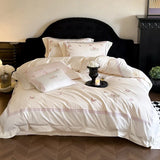 4Pcs Light Luxury Style Girlish Heart 100% Cotton Butterfly Embroidered Pink Cotton Duvet Cover 200x230 220x240 Four Seasons