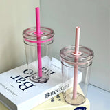 Portable Transparent Straw Cup 450ml Bubble Tea & Coffee Cup Office Water Bottles Food-Grade Plastic Beverage Cup