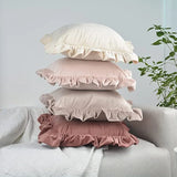 Velvet White Throw Pillow Cover with Ruffle Farmhouse Rustic Vintage Decorative Square Pillowcases Cushion Throw Pillow