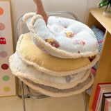 Ikeehome  winter new round milk fleece cartoon seat cushion cute office chair cushion balcony futon bay window cushion