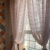 Flower Pink Sheer Curtain French Romantic Jacquard Living Room Window Curtains Lace Macrame Tulle Curtain For Bedroom Room