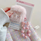 cute pink bow soft plush fluffy bluetooth headphone protector case for airpods 1 2 3 4 pro 2 protective cover luxury bracelet