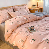 Ikeehome  Thiened Warm Flannel Bedding Set Pure Cotton Bear Pattern Autumn Winter Four-Piece Quilt Cover eet Tee-Piece Set