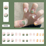 24Pcs  Small Fresh Manicure Full Coverage Short Round Nail Removable Reusable Fake Nails Coffin Cute Kawaii Press On Nails Art