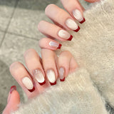 10pcs Press On Nails Retro Red Cat's Eye Simple Handmade Fake Nails Short Long Ballet Wearable Wine Red French False Nail Coffin