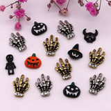 10-Pcs Halloween Ornaments 3D Metal Nail Art Decorations Gold Silver Black Skull Spider Hand Skeleton Design Nail Accessories