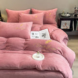 Coral velvet milk velvet four-piece set single winter sheet thickened single bed cover dormitory crystal velvet embroidered bed
