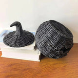 Handcrafted Halloween Woven Pumpkin with Removable Lid Rustic-style Pumpkin Candy Storage Basket Plastic