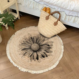 Cotton Linen Carpet for Living Room Muslim Round Plain Floor Mat Hand-Woven Bedroom Area Rug Portable Outdoor Picnic Camping Mat