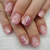 24pcs Sweet Cool False Nails Gradient French Fake Nail Tips with Purple Flowers Design Short Square Press on Nails Colorful Nail