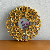 European Gold Rose Vanity Mirror, French Carved Plastic Frame Makeup Mirror for Bedroom Dressing Table, Home Decor Photo Prop