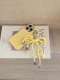 Colorful summer leather fundas for iphone 15 pro max 13pro 14pro 15promax 12 14 13 ins bowknot rope pendant simple phone case