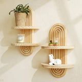 Bohemian Style Arched Wall Frame Wooden Floating Rack Plants Vases Candle Holders Shelf Living Room Wall Decor Home Decoration