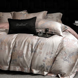 600TC Lyocell Cotton Flowers Jacquard Soft Silky Bedding Set Queen King Size Duvet Cover Bed Sheet/Fitted Sheet Pillowcases 4Pcs