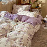 3/4PCS Red Butterfly Knot Bedding Set  Grid Cute Pony Printed Duvet Cover Set for Goth Girl Bedroom Decoration King Queen Size