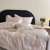 Premium 600TC Egyptian Cotton Luxury Flowers Butterfly Embroidery Pink Bedding Set Duvet Cover Flat/Fitted Sheet Pillowcase 4Pcs