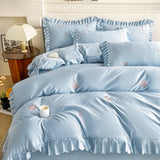 Bedding Set Embroidered Bed Linen Set Ruffles Duvet Cover Pillowcase with Bedsheet Smooth Bedclothes for Home