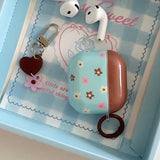 Retro Blue Flower Round Silicone Earphone Cases For Apple AirPods1 2 3 4 Pro 2 4 3nd Generation Headphone Cover With Pendant