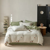 Vintage French Pastoral Flower Print Bedding Set 100% Cotton Double Yarn Soft Duvet Cover Flat/Fitted Bed Sheet Pillowcases 4Pcs