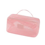 Mesh Cosmetic Bag, Foldable Travel Makeup Toiletry Bag, See Through Handheld Multi-Functional Storage Bag for Travel Essentials