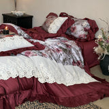 Luxury Digital printing Bedding Sets Egyptian Cotton Home Textile 4pcs Lace Embroidery Duvet Cover Bed Sheet Linen Pillowcases