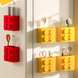 Magnetic Refrigerator Storage Box Plastic Building Block Refrigerator Side Mount Rack Organizer for Kitchen Wrap Straws Utensils